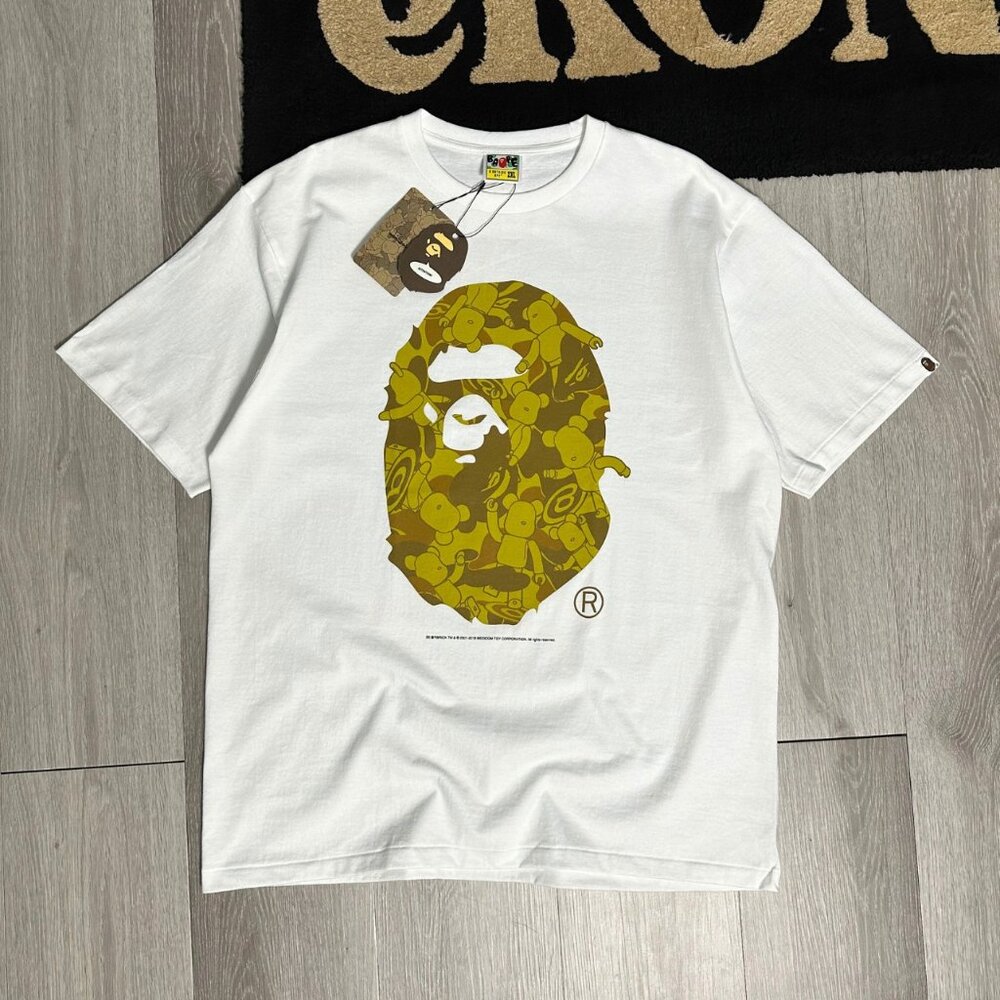 NWT - BAPE x Medicomtoy Bearbrick Gold/White Ape Head T-Shirt - Size XXL / 2XL